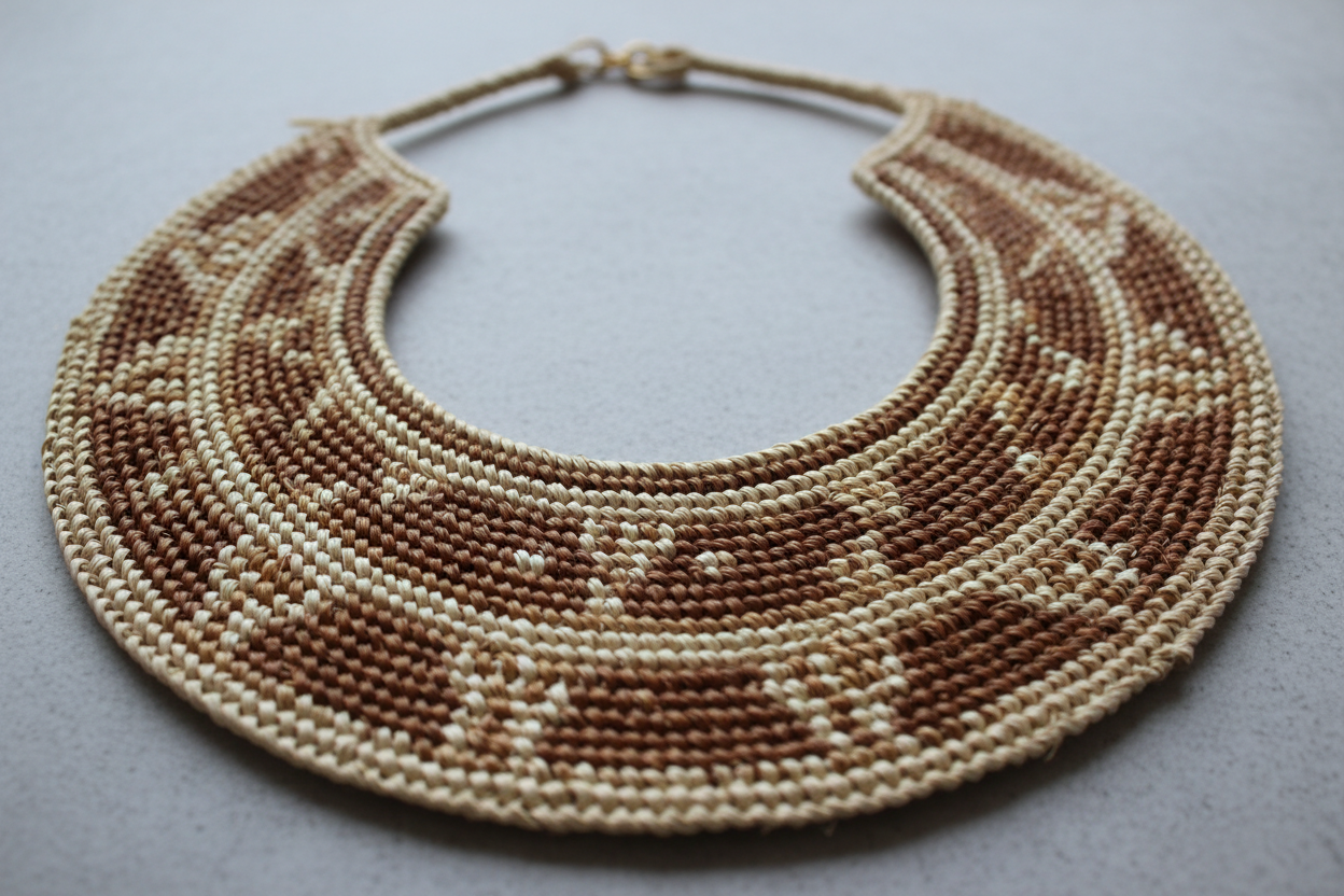 collier artisanal en raphia gabonais est une pièce unique, réalisée entièrement à la main à l’aide d’un gabarit traditionnel. Chaque détail reflète le savoir-faire ancestral du Gabon, transmis de génération en génération.collier artisanal en raphia gabonais est une pièce unique, réalisée entièrement à la main à l’aide d’un gabarit traditionnel. Chaque détail reflète le savoir-faire ancestral du Gabon, transmis de génération en génération.